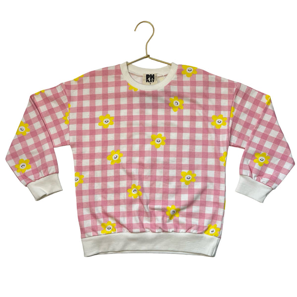 PH Play Petite Hailey Pink Check & Yellow Smiley Flower Print Sweatshirt - 8