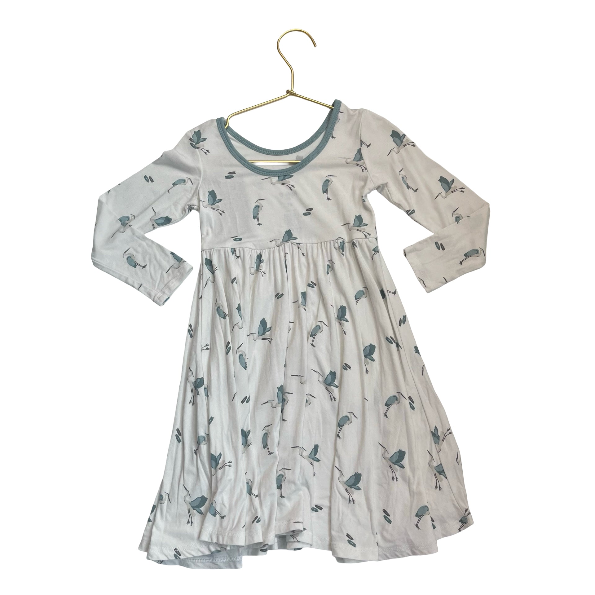 Kyte Ivory & Green Crane Bird Print Dress - Size 4T