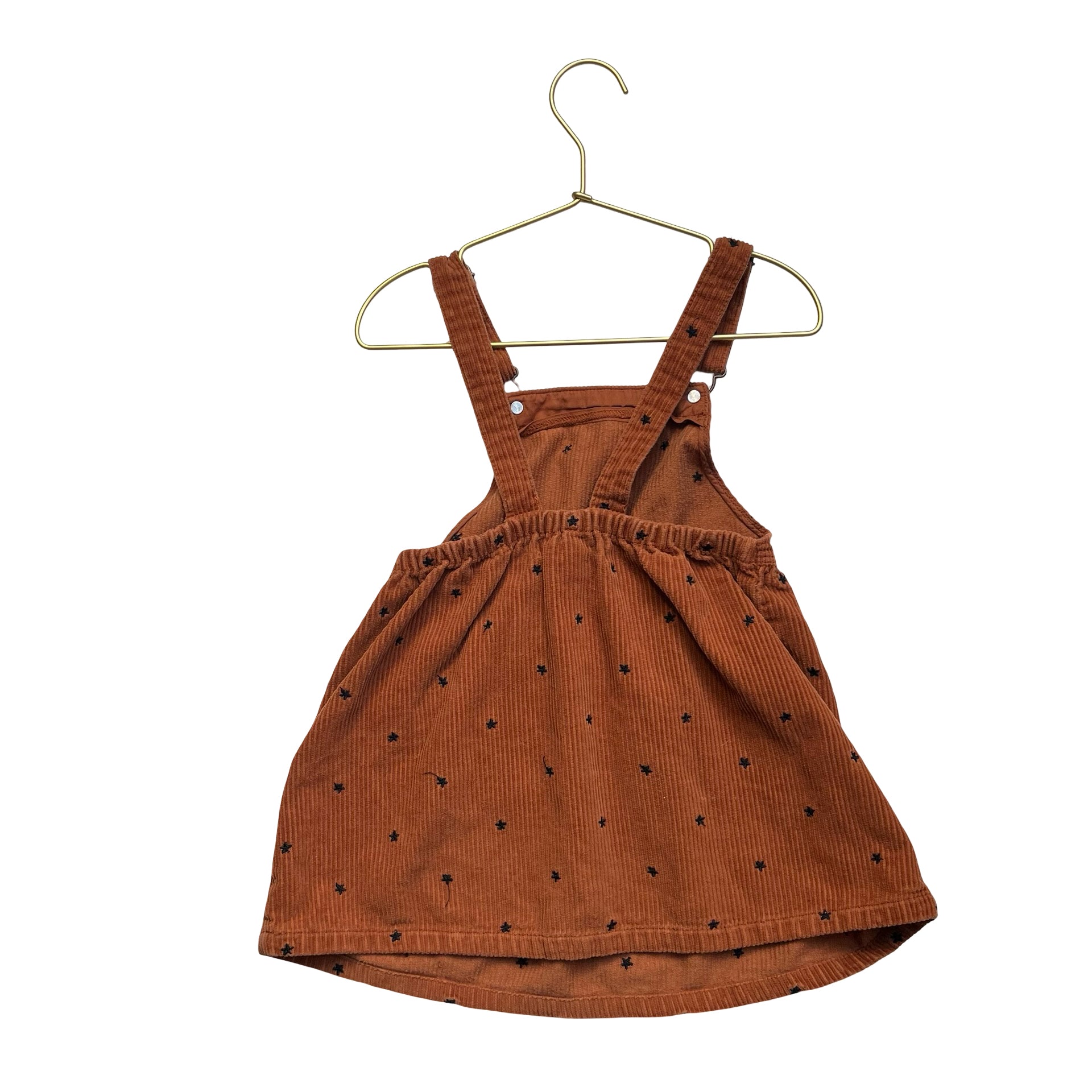 Zara Brown Embroidered Star Overall Dress - Size 3-4Y