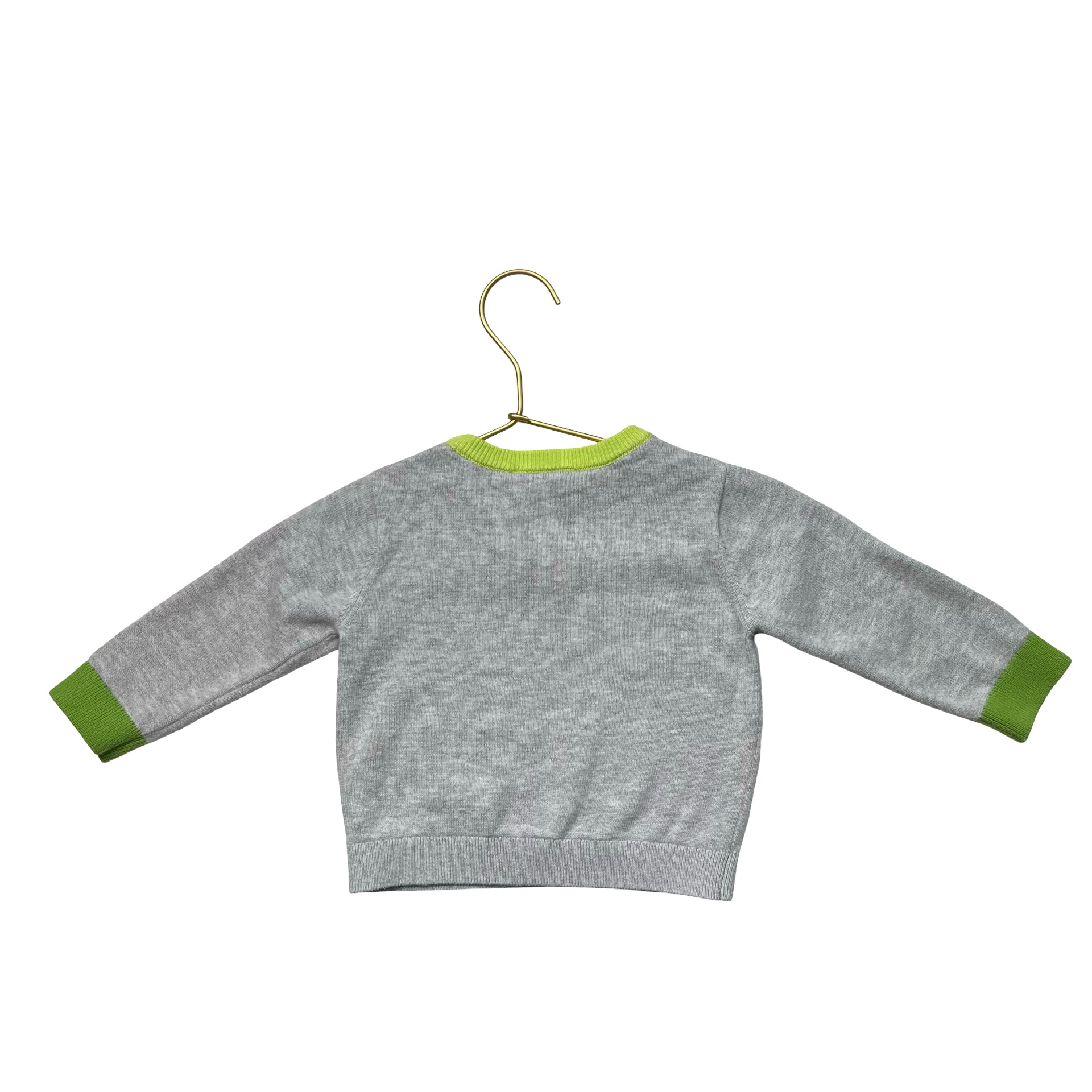 Jacadi Gray & Green Headphone Bird Sweater - Size 12 Mo