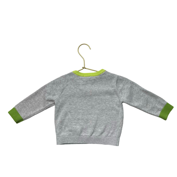 Jacadi Gray & Green Headphone Bird Sweater - Size 12 Mo