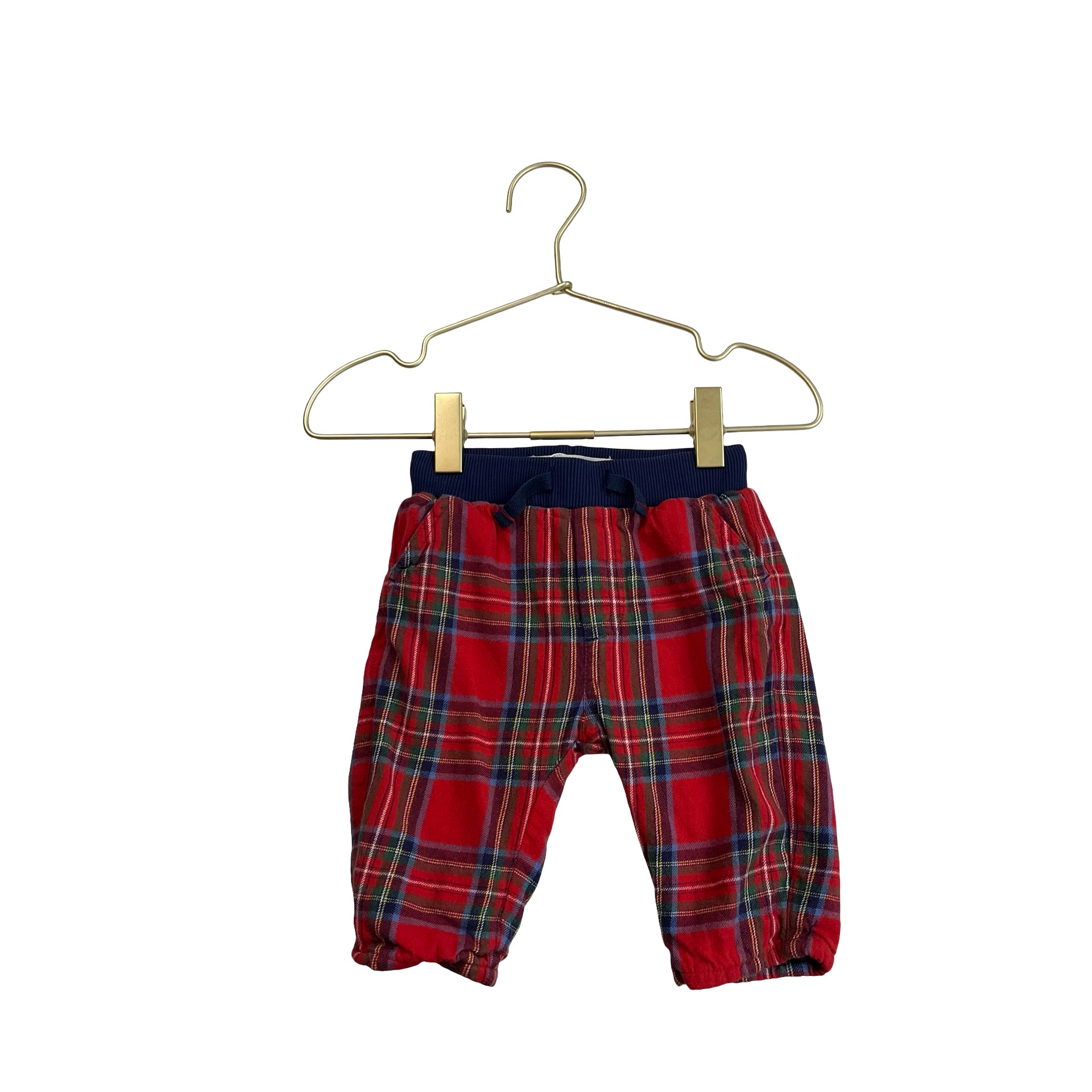 Mini Boden Jersey Lined Red Tartan Plaid Flannel Pants - Size 3-6 Mo