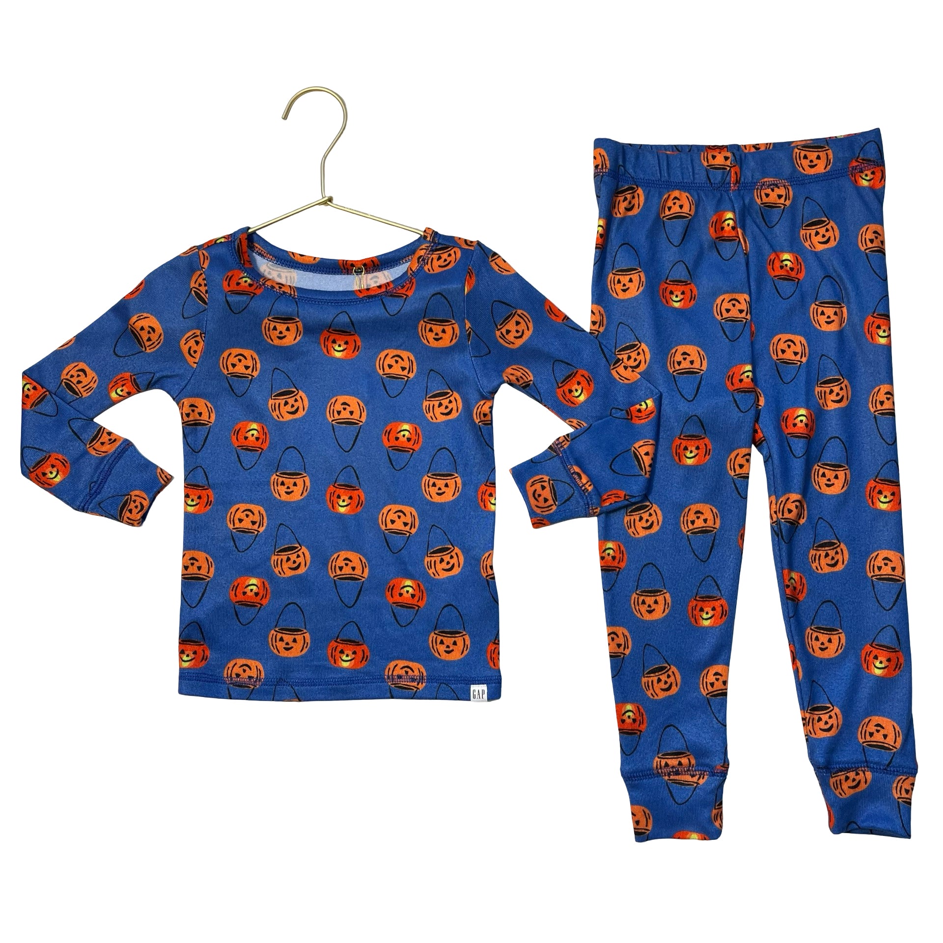 Gap Kids Blue Pumpkin Bucket Print 2 Piece PJ Set - Size 4