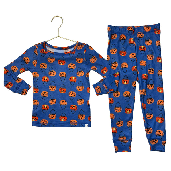 Gap Kids Blue Pumpkin Bucket Print 2 Piece PJ Set - Size 4