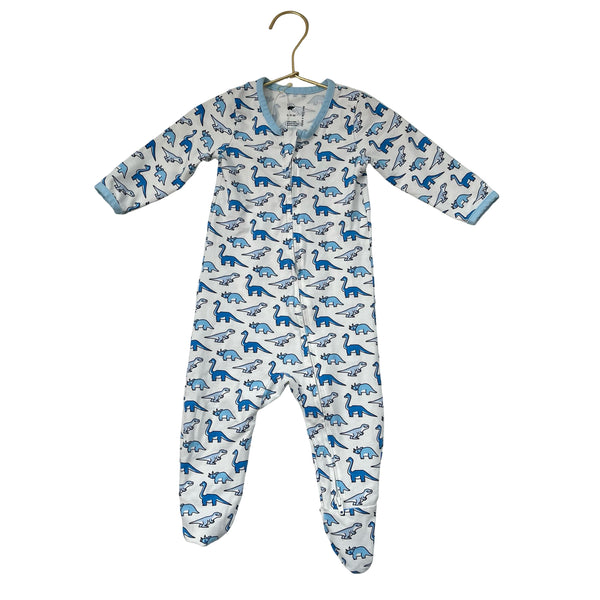 Monica + Andy Ivory & Blue Dinosaur Print Footed PJs - Size 6-9 Mo