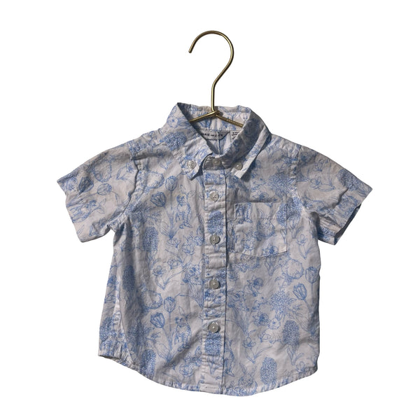 Janie and Jack White & Blue Bunny Toile Print Button Down Shirt - Size 6-12 Mo