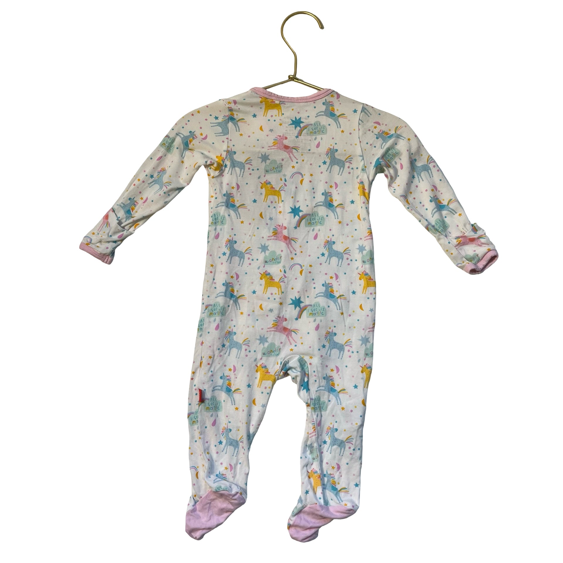 Magnetic Me Ivory & Pastel Unicorn Print Footie PJS - Size 0-3 Mo