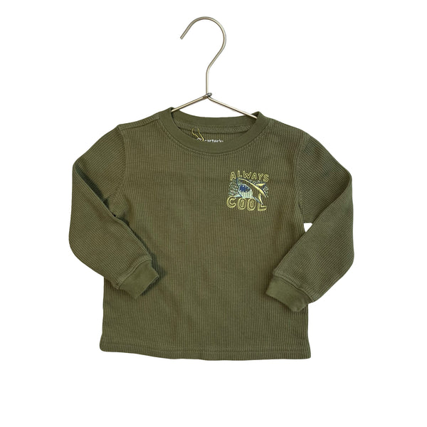 Carter's Olive Waffle 'Sharktastic' Graphic Shirt - Size 18 Mo