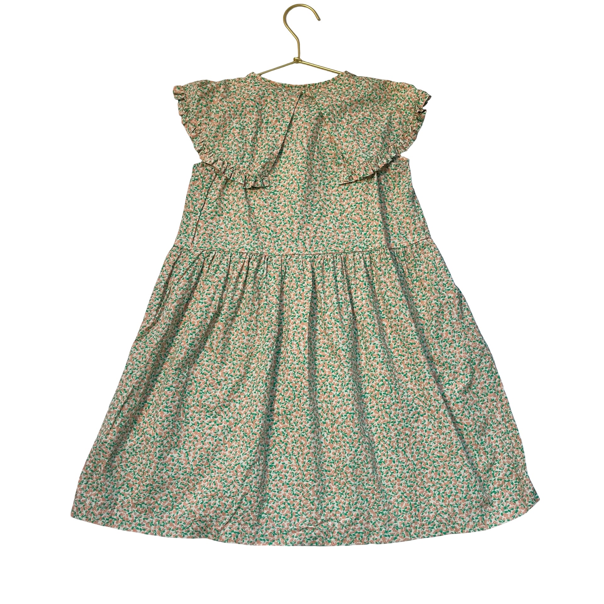Tinycottons Ivory, Green, Peach Floral Dress - Size 6Y