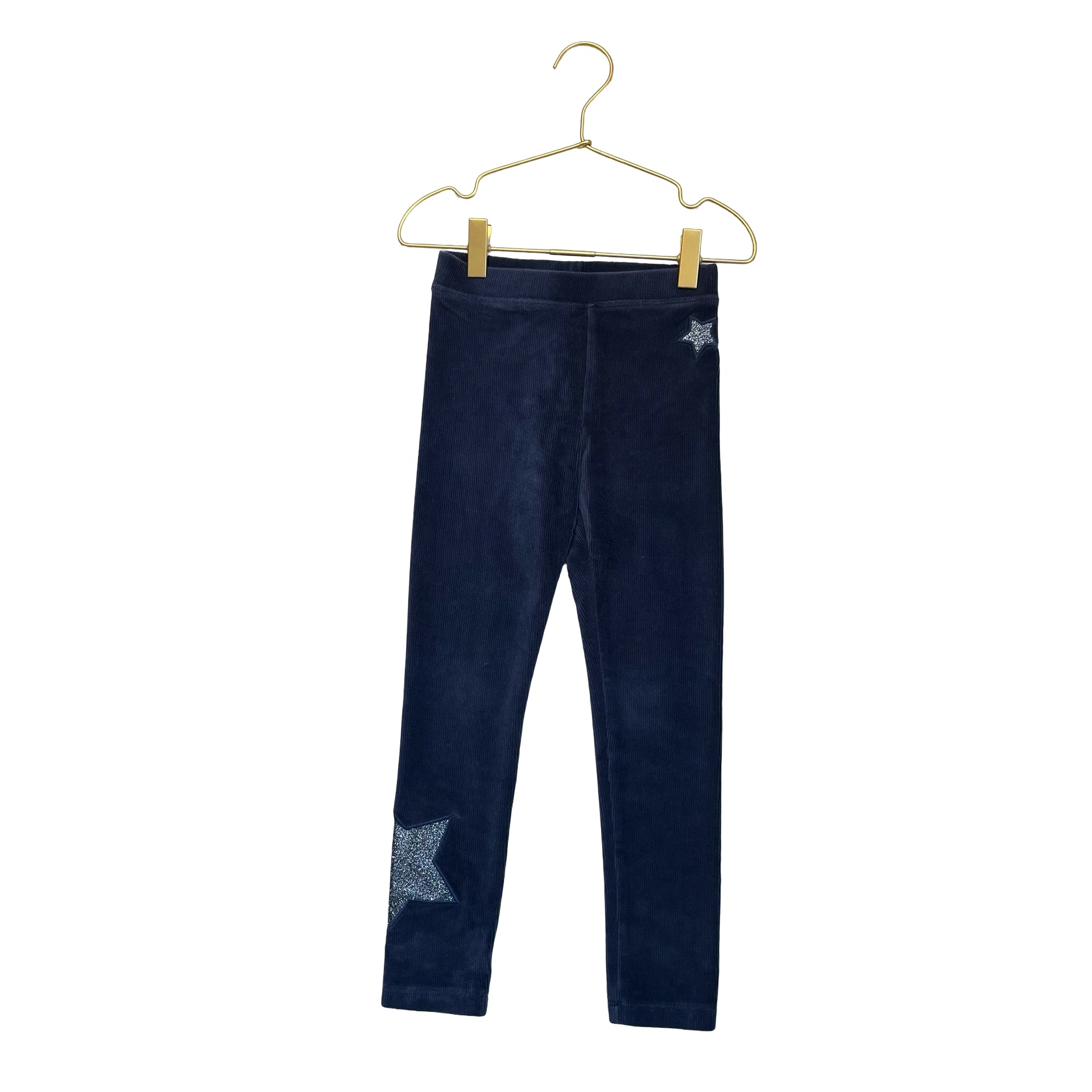 Crewcuts Navy Ribbed Velour Leggings, Glitter Stars - Size 6