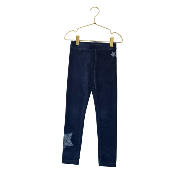 Crewcuts Navy Ribbed Velour Leggings, Glitter Stars - Size 6