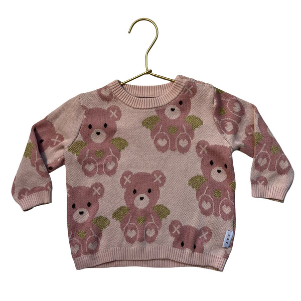 Hux Pink & Fold Metallic Angel Wing Bears Sweater - Size 6-12 Mo
