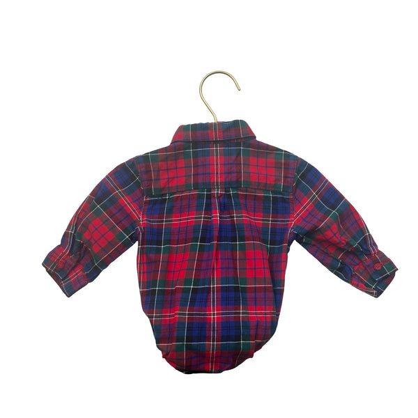 Janie and Jack Red Tartan Plaid Button Down Bodysuit Shirt - Size 3-6 Mo