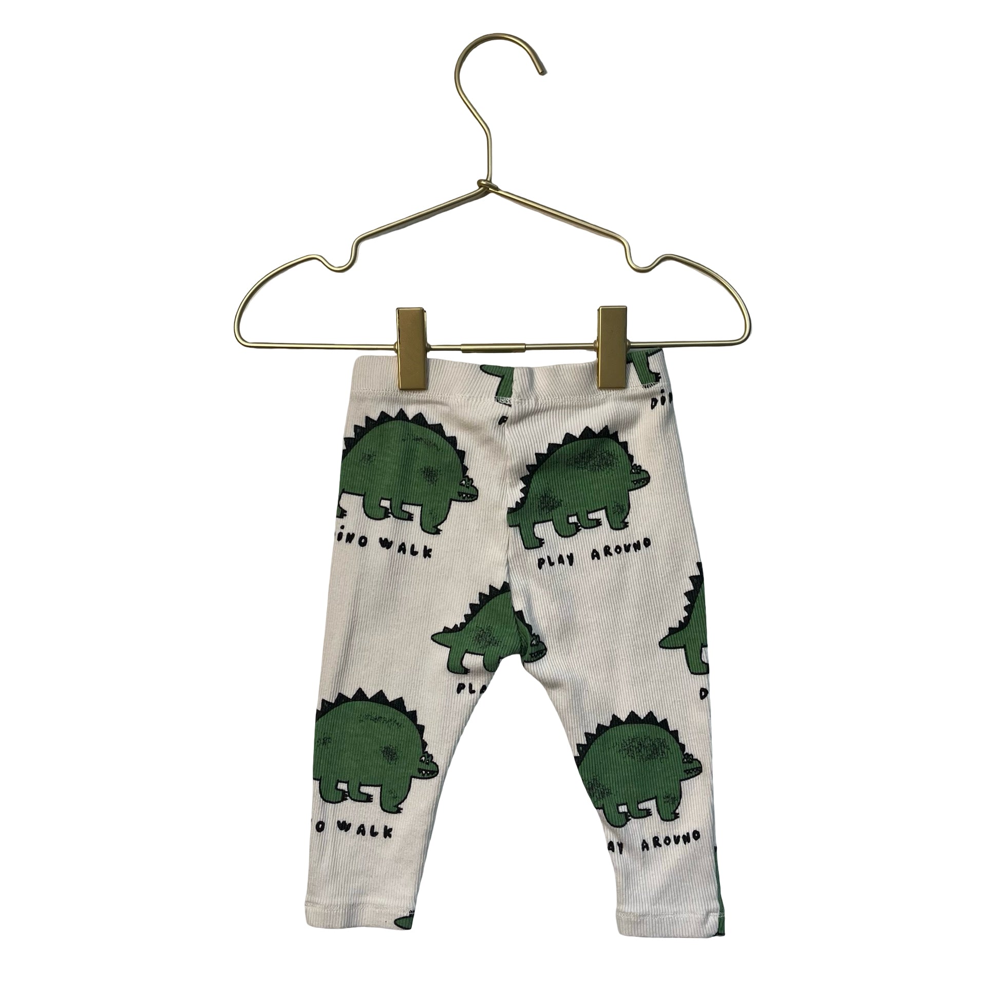 Zara Ivory & Green Print Ribbed Dino Pants - Size 6-9 Mo