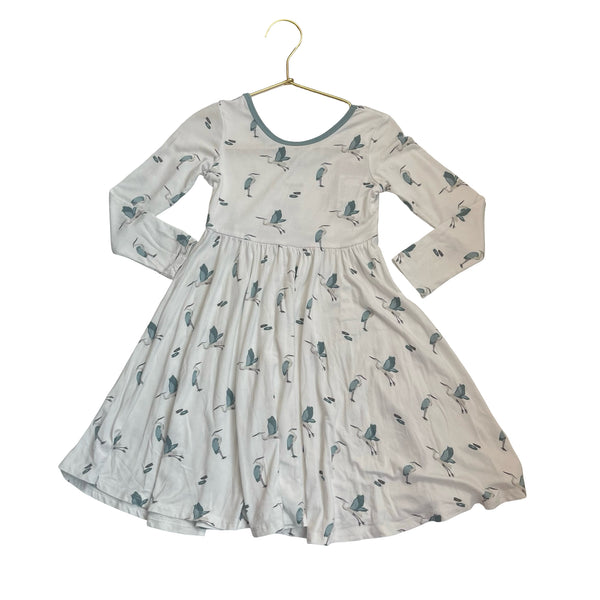 Kyte Ivory & Green Crane Bird Print Dress - Size 4T
