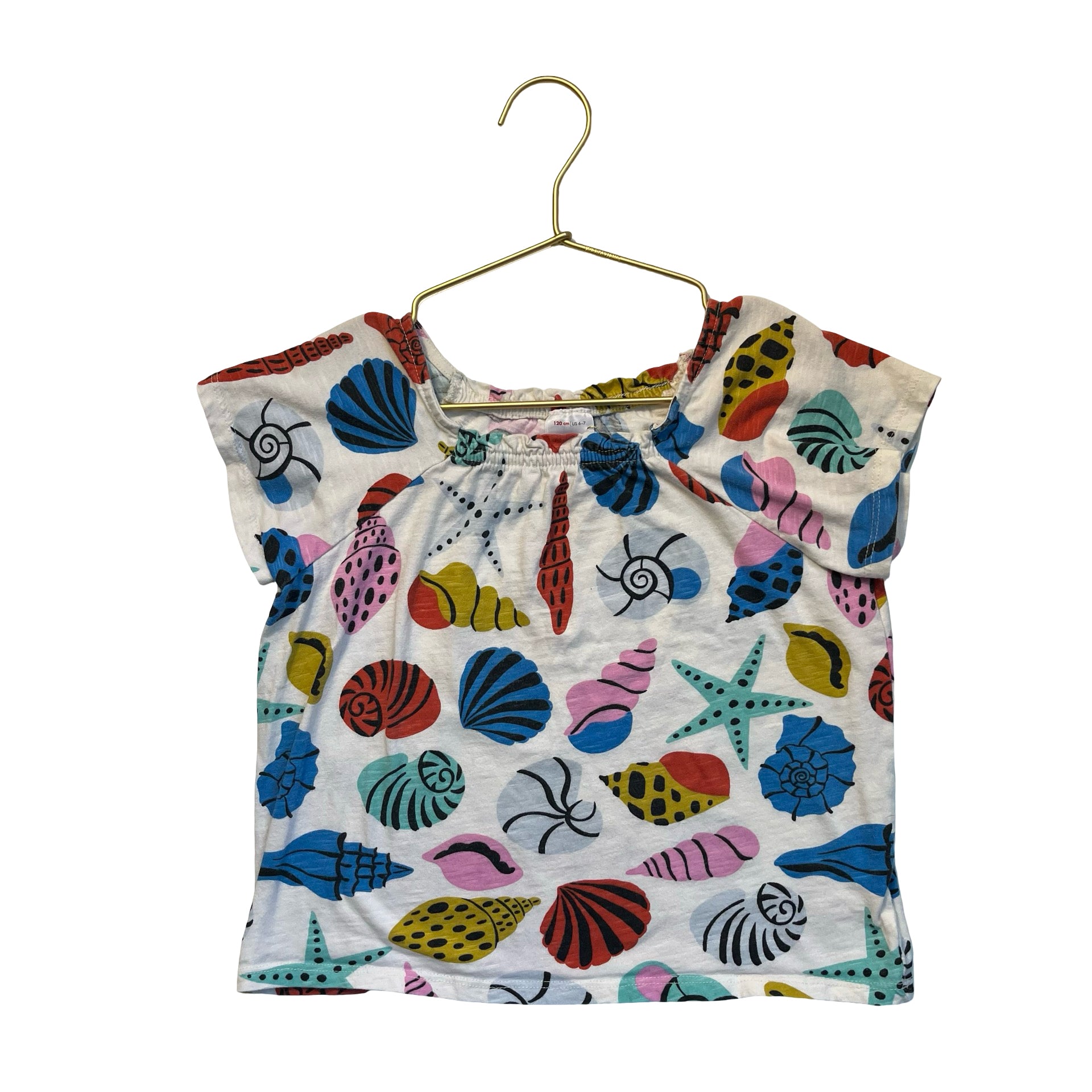 Hanna Andersson Ivory & Multi-Color Shell Print Top - Size 6-7