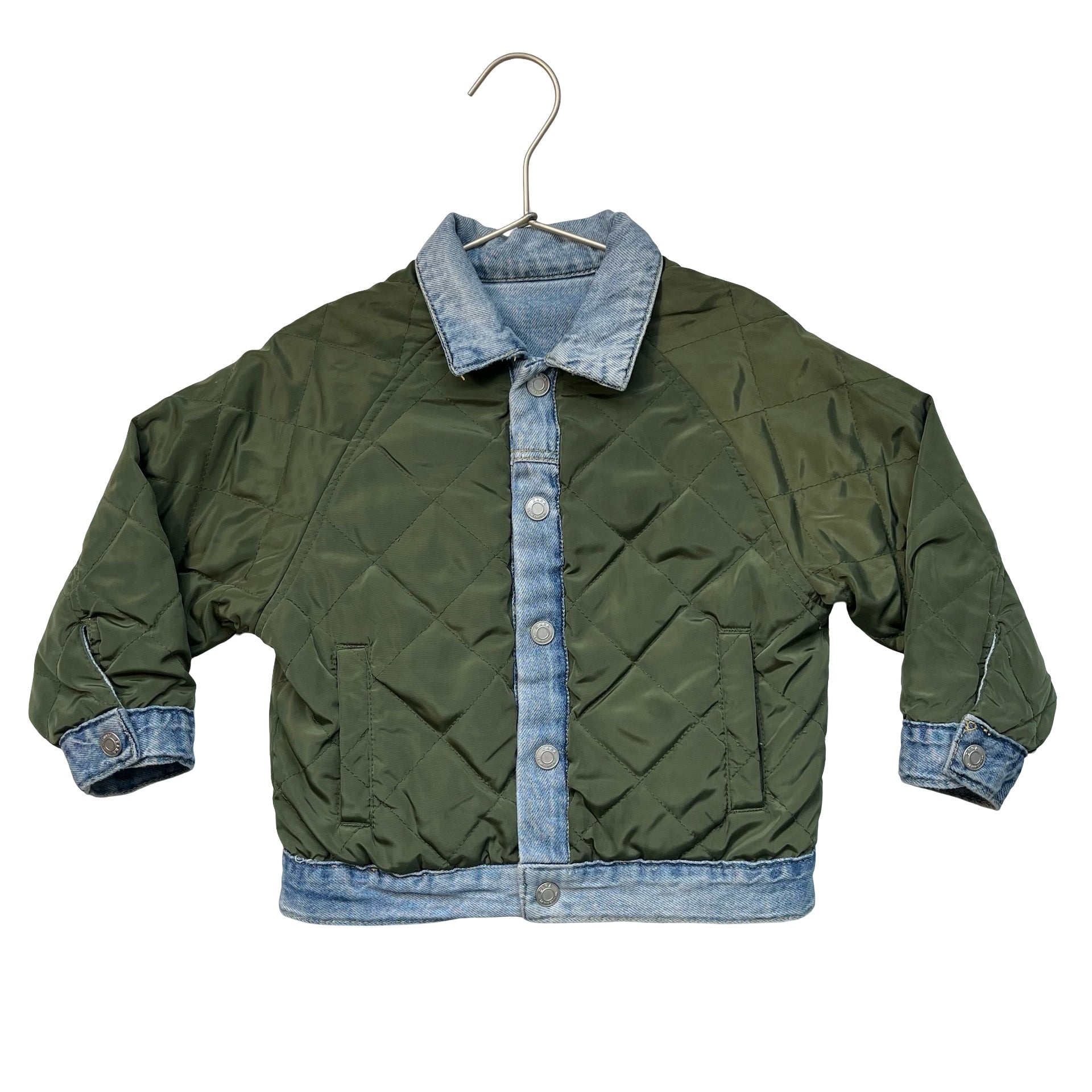Zara Reversible Denim & Green Quilted Jacket - Size 2-3