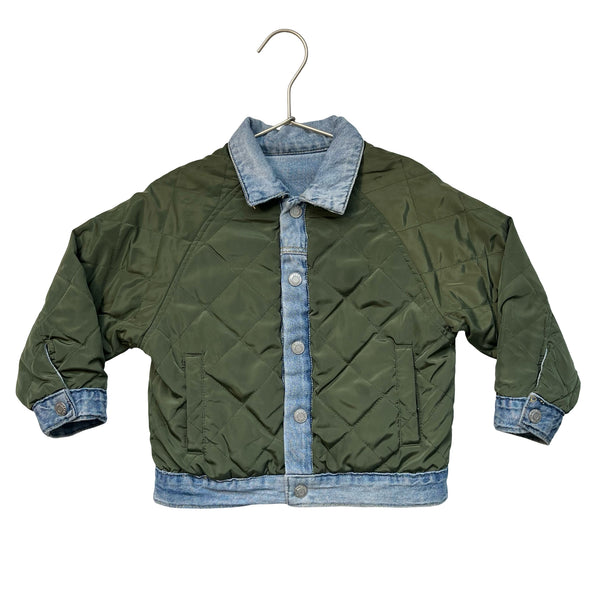 Zara Reversible Denim & Green Quilted Jacket - Size 2-3