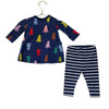 Hanna Andersson Navy Christmas Tree Tunic & Striped Leggings Set - Size 0-3 Mo