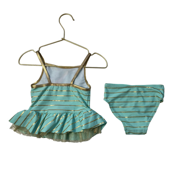 Flapdoodles Mint Green & Gold Metallic Unicorn Tankini Swim Suit - Size 18 Mo
