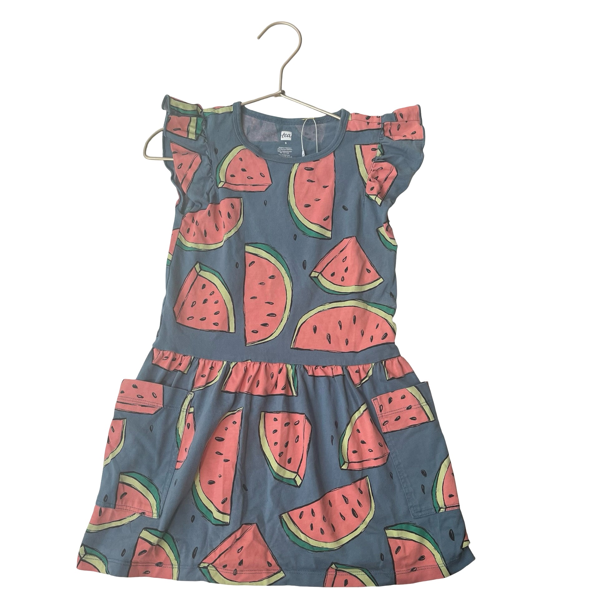 Tea Slate Blue & Watermelon Print Dress - Size 5