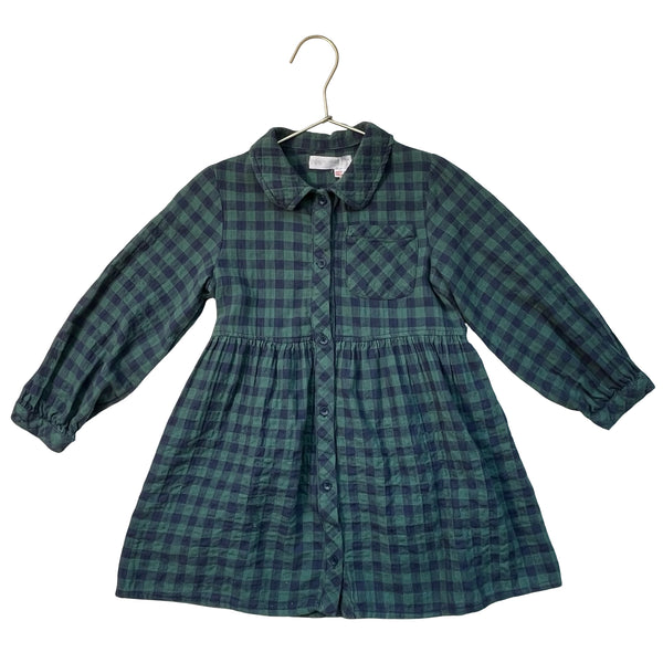 Zara Green & Navy Check Shirt Dress - Size 5-6