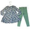 Mini Boden Blue Bunny Print Tunic Top & Green Striped Leggings Set - Size 4-5Y