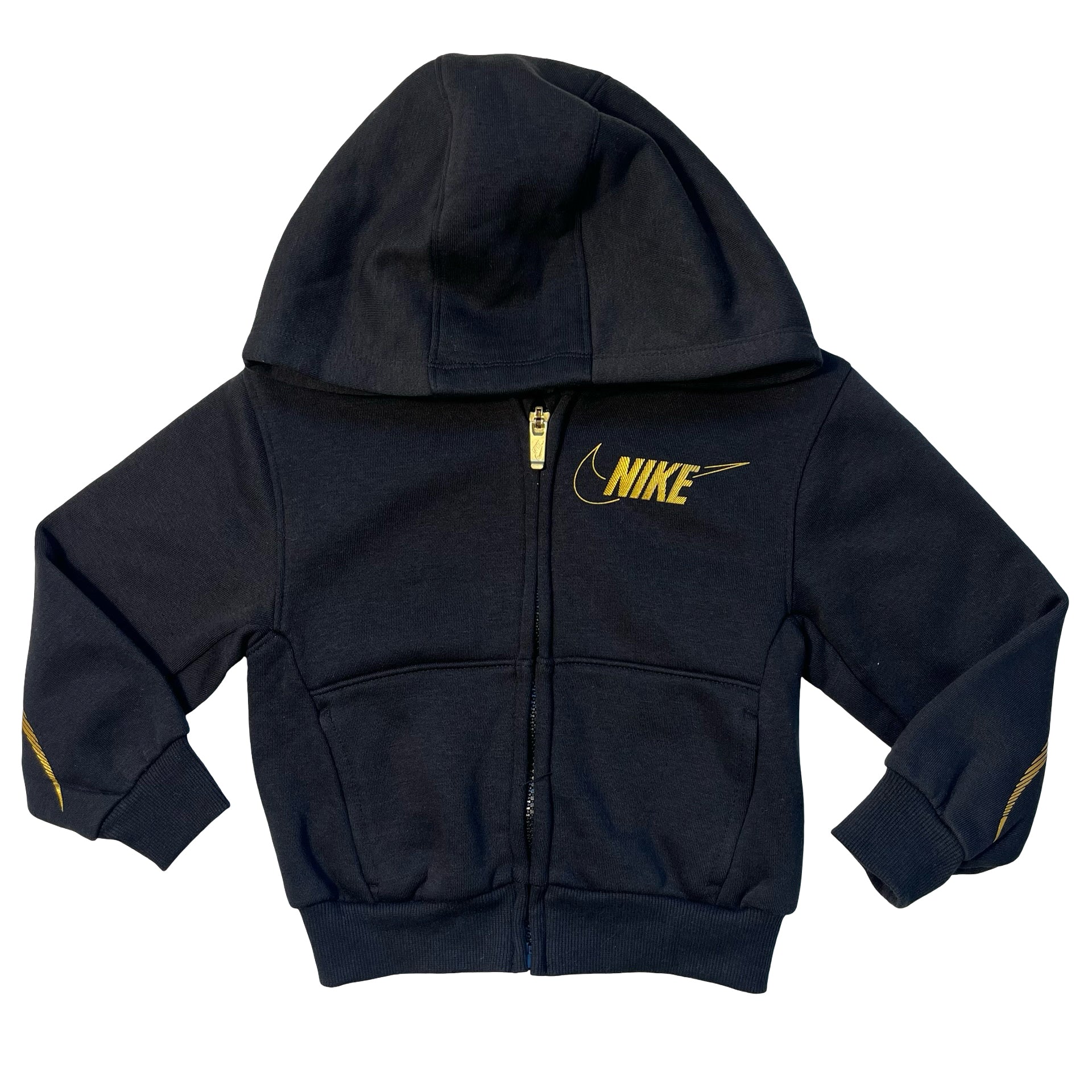 Nike Black Zip-Up Hooded Sweatshirt, Gold Logo - Size 2T