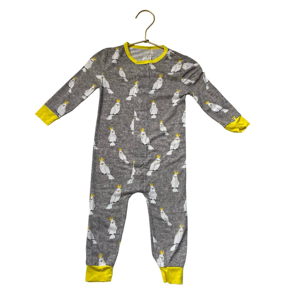 Magnetic Me Gray, White, Yellow Bird Print One-Piece PJs - Size 9-12 Mo