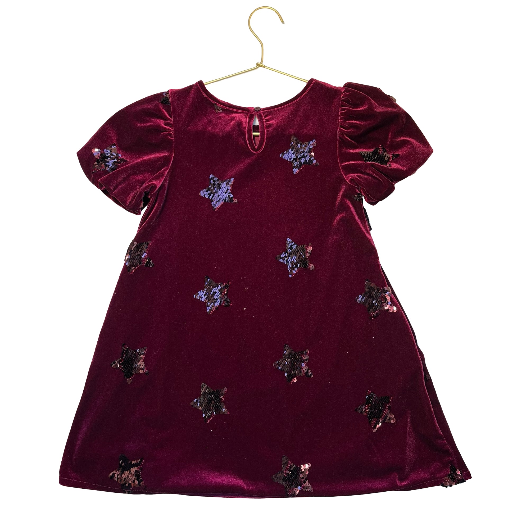 Cat & Jack Burgundy Velvet & Sequin Star Dress - Size S 6-7