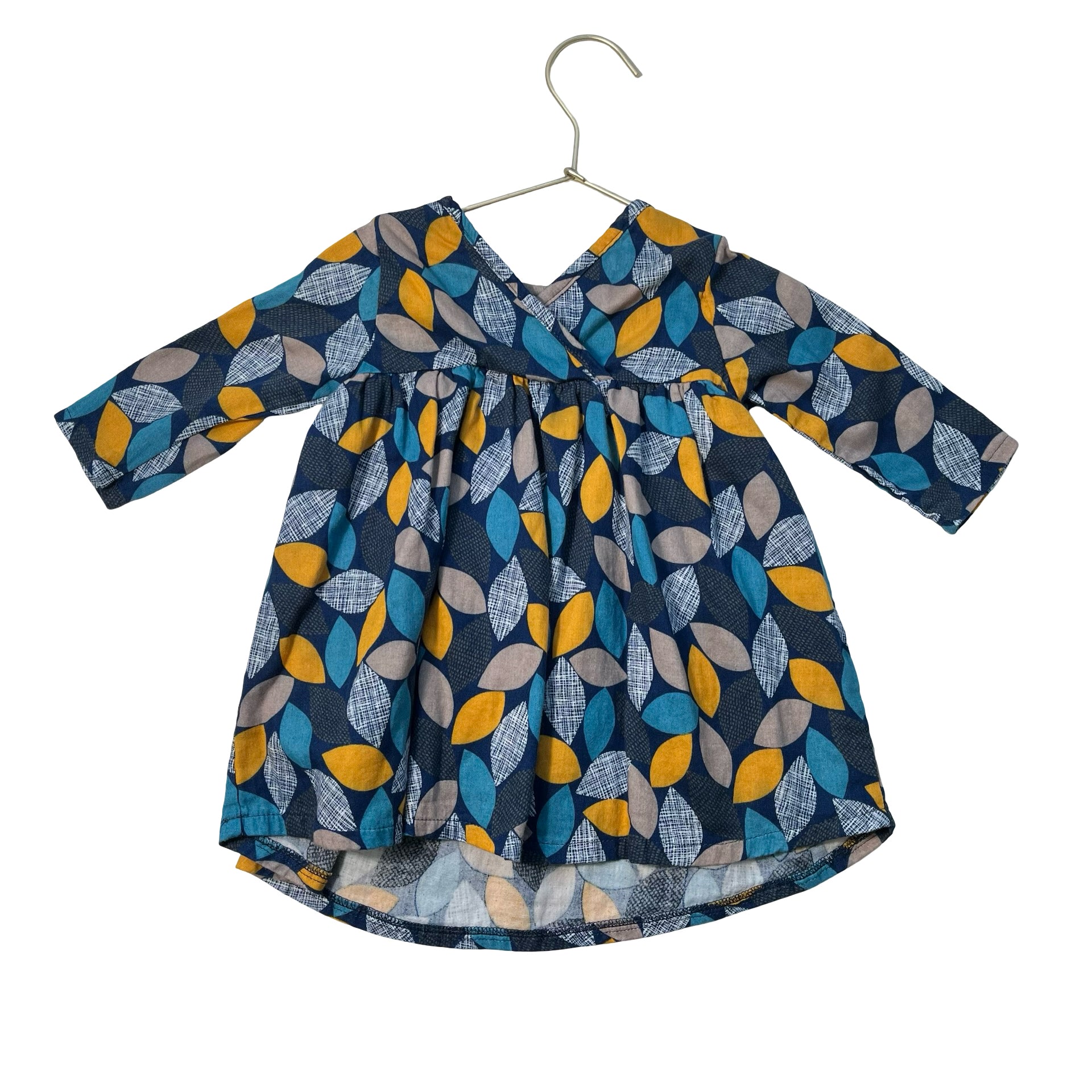 April's Bloom Navy, Teal & Yellow Leaf Pattern Dress - Size 18-24 Months