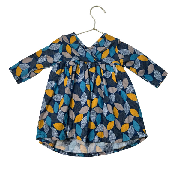 April's Bloom Navy, Teal & Yellow Leaf Pattern Dress - Size 18-24 Months