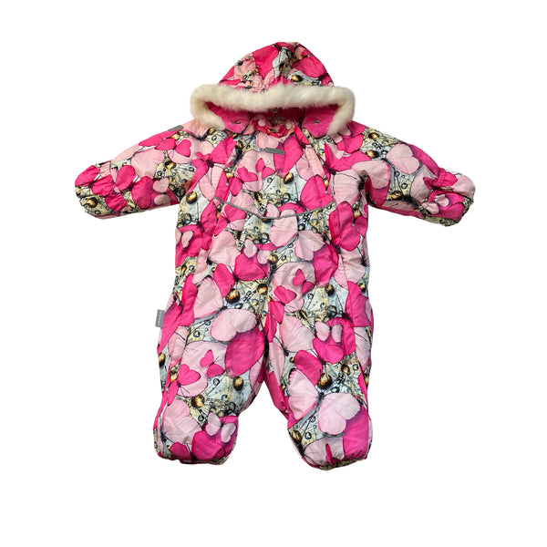Kerry Baby Pink Butterfly Bunting, Faux Fur Trim - Size 68 (6 Mo)