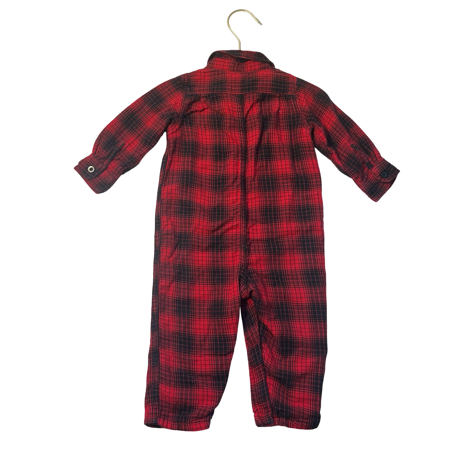 Baby Gap Jersey-Lined Red & Black Plaid Flannel Button Down One-Piece - 12-18 Mo
