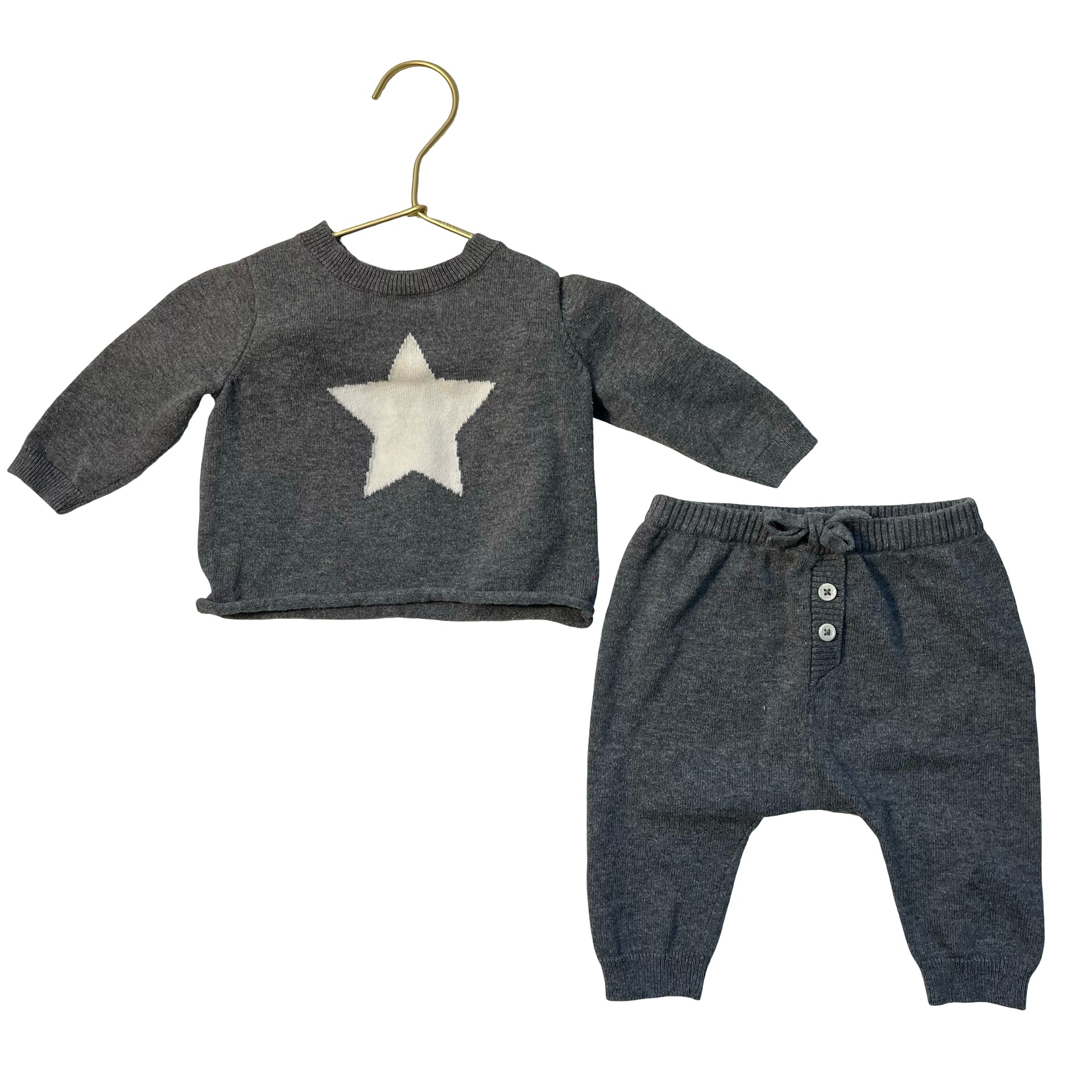 Nordstrom Gray Cotton Knit Star Sweater & Joggers Set - Size 6 Mo