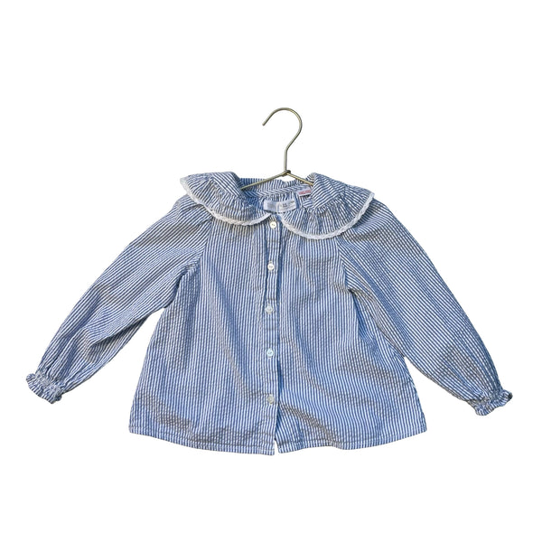 Zara Blue & White Striped Seersucker Blouse - Size 3-4