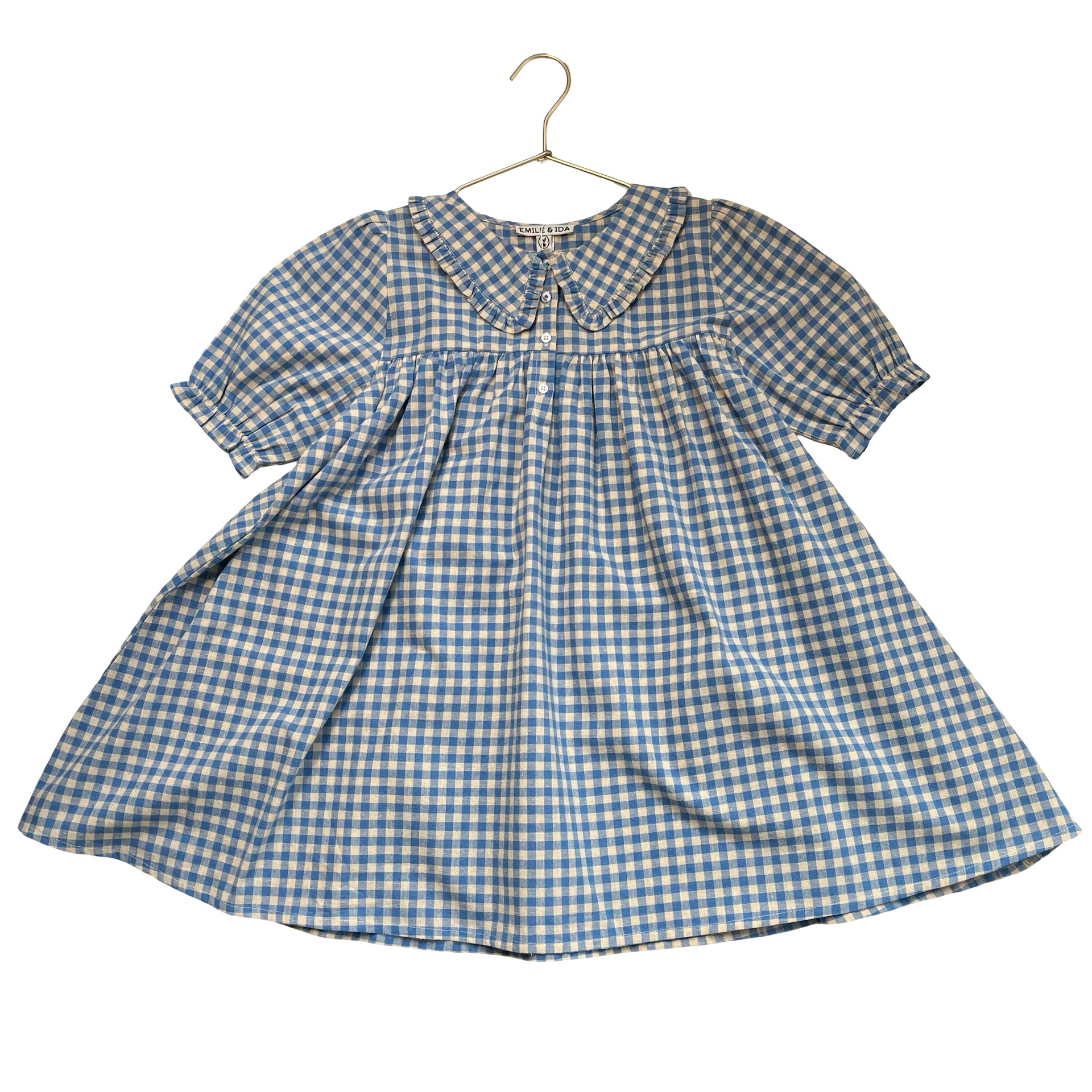 Emile et Ida Blue & Ivory Check Dress - Size 8A