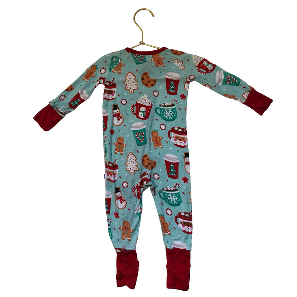 Little Sleepies Teal Christmas Cookies One-Piece PJs - Size 3-6 Mo