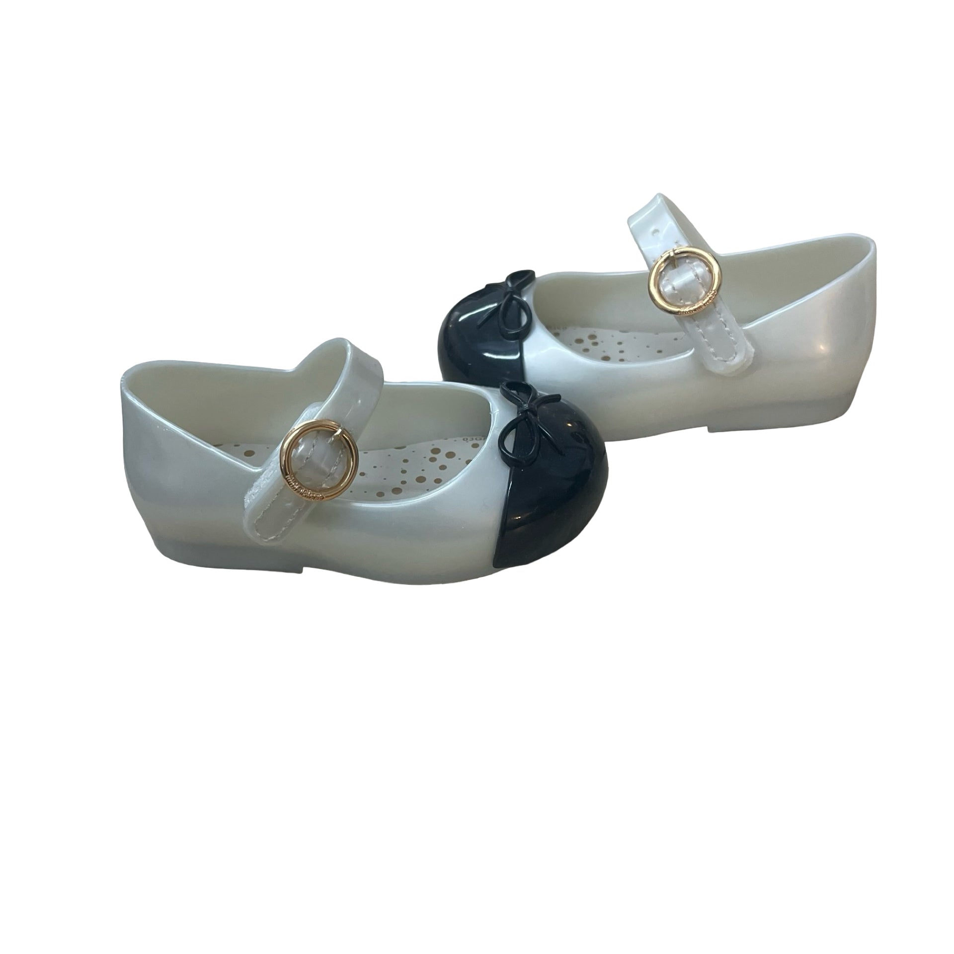 Mini Melissa Ivory Iridescent & Black Mary Jane Shoes - Size 5