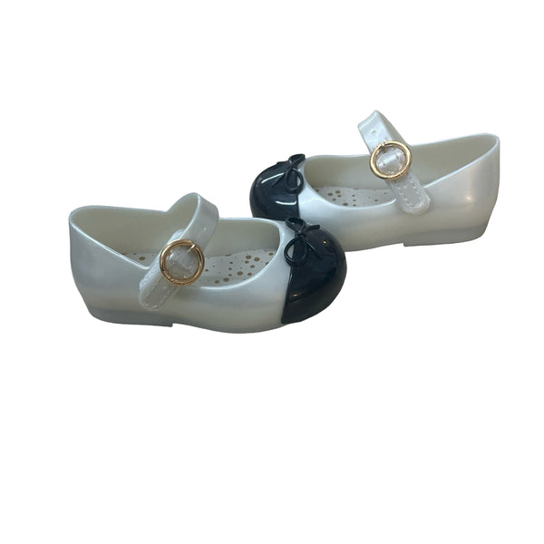 Mini Melissa Ivory Iridescent & Black Mary Jane Shoes - Size 5