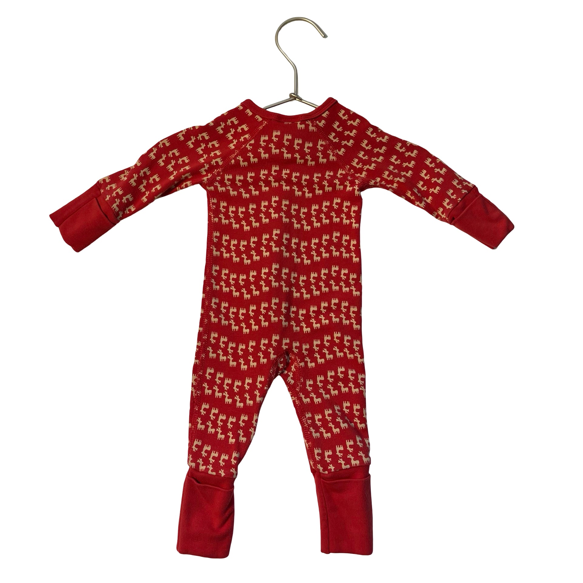 Hanna Andersson Red & Tan Reindeer Print One-Piece PJs - Size Newborn