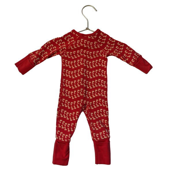 Hanna Andersson Red & Tan Reindeer Print One-Piece PJs - Size Newborn