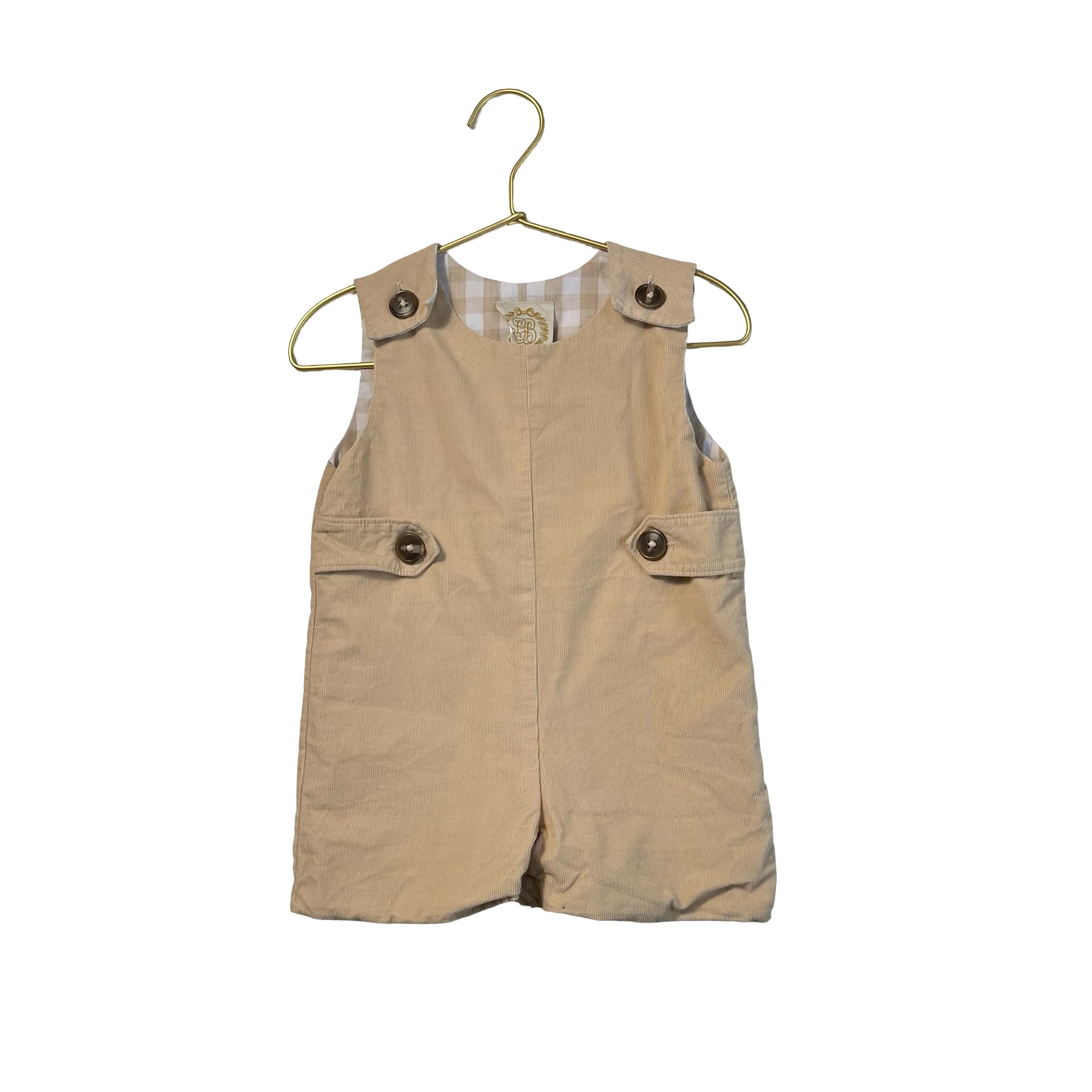 Beaufort Bonnet Tan Corduroy Shortall Romper - Size 12-18 Mo