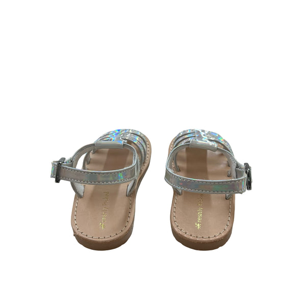 Freshly Picked Silver Holographic Leather Bixby Sandals New in Box - Size 5