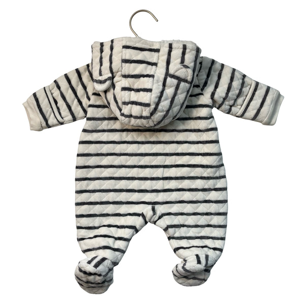 Nordstrom Ivory & Gray Striped Velour Footed Bunting - Size Newborn