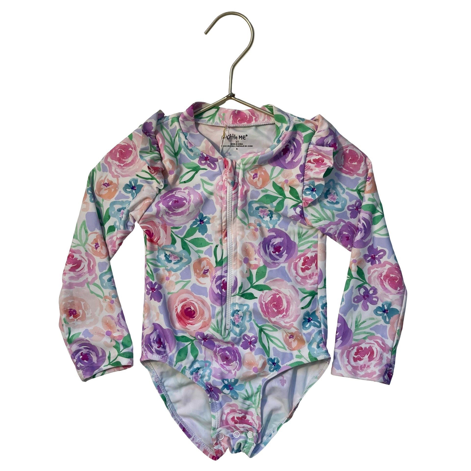 Little Me Pastel Flower Print Swim Suit - Size 3T