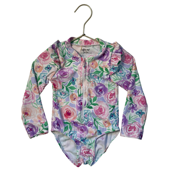 Little Me Pastel Flower Print Swim Suit - Size 3T