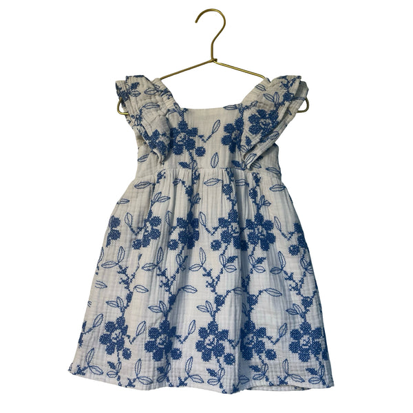 Zara White & Blue Needlepoint Dress - Size 2-3