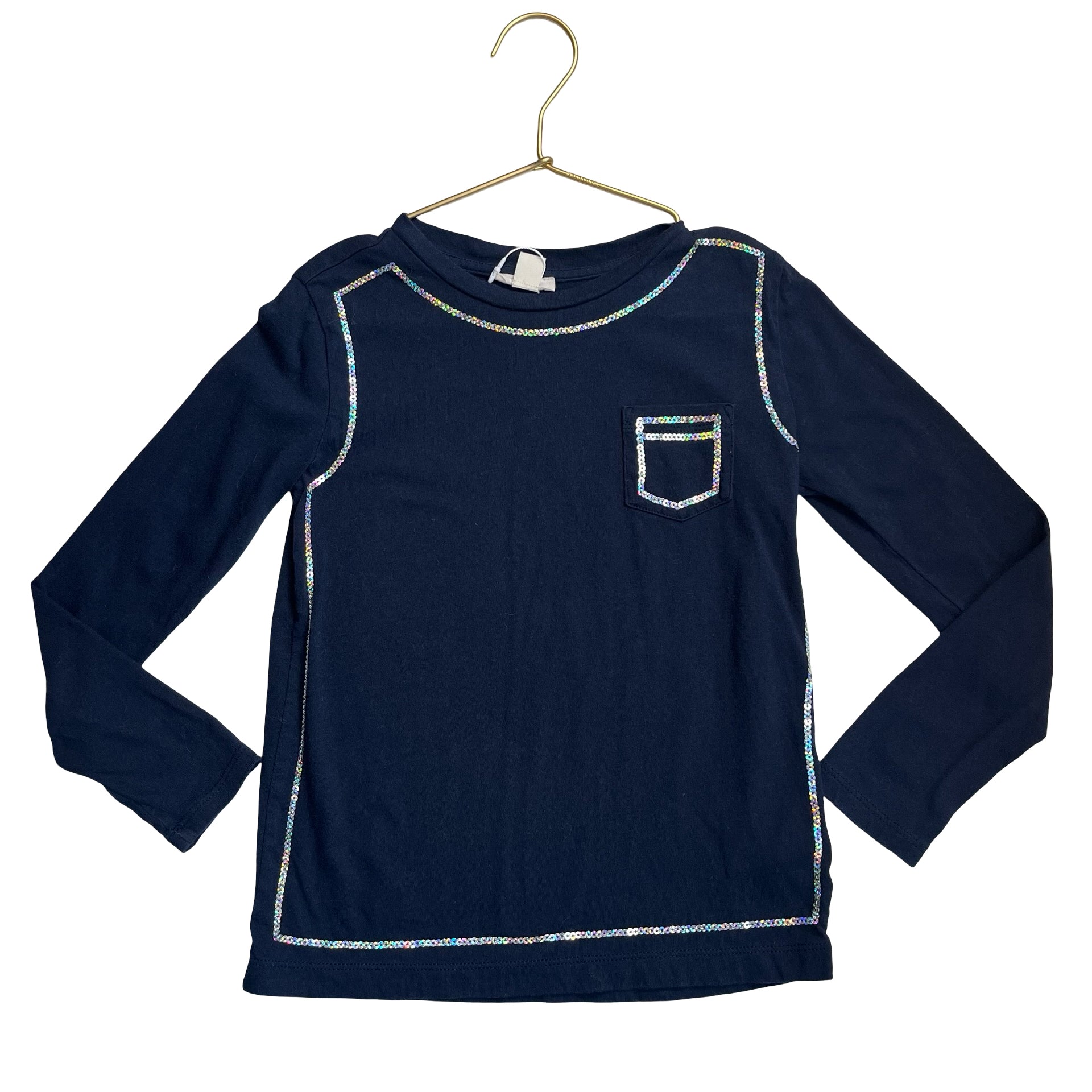 Crewcuts Navy & Silver Sequin Trim Pocket Shirt - Size S 6-7