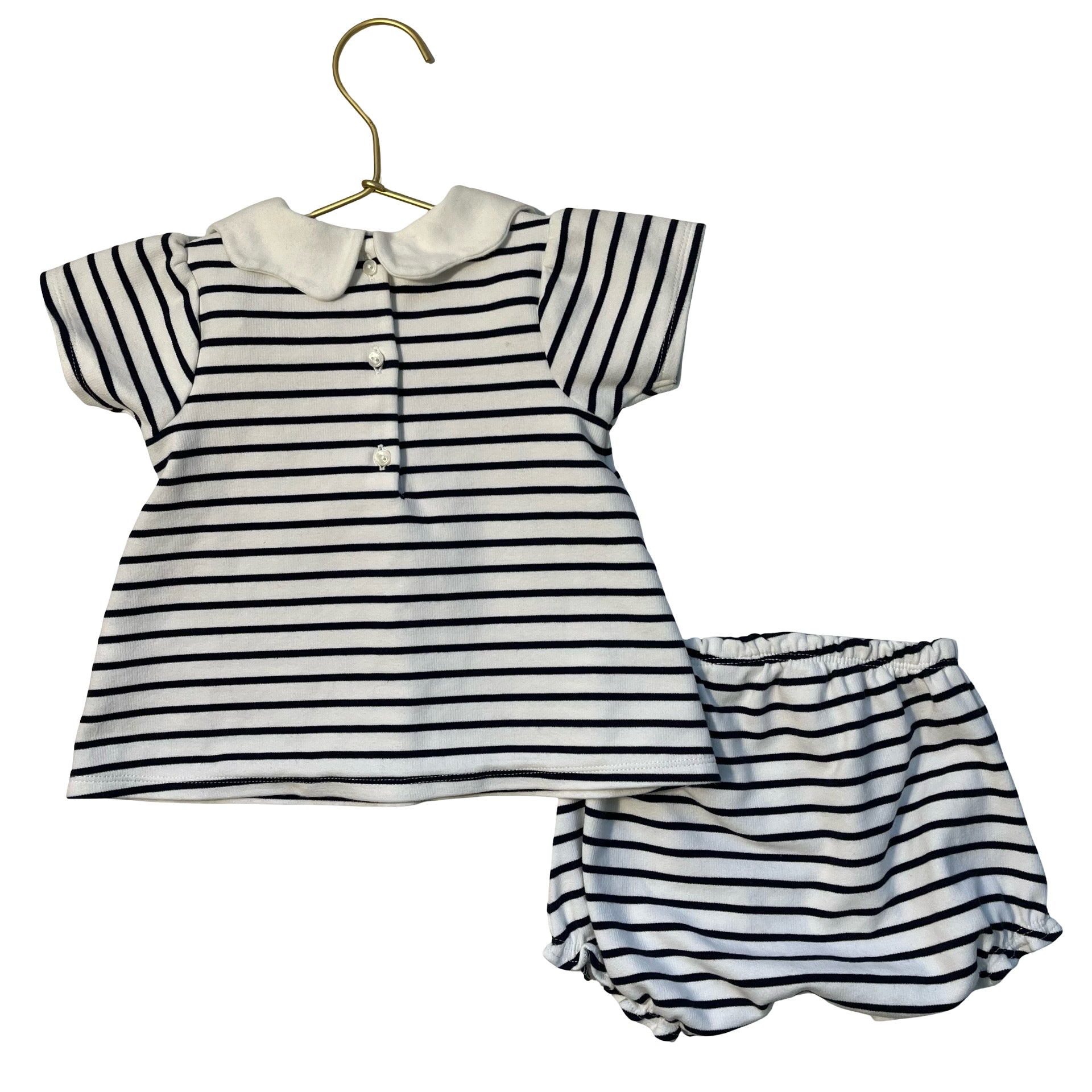 Janie and Jack White & Navy Striped Top & Bubble Shorts Set - Size 18-24 Mo